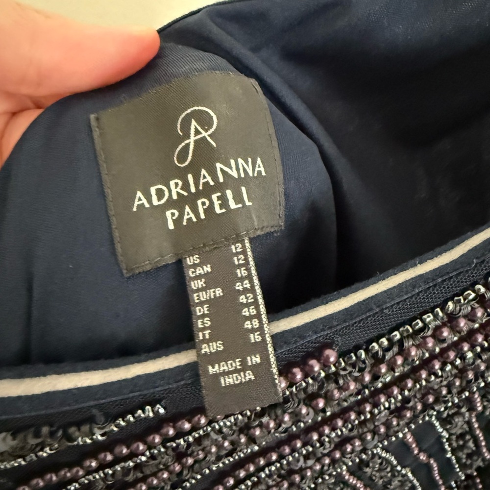 Adrianna Papell Navy One-Shoulder Gown - Picture 3 of 5